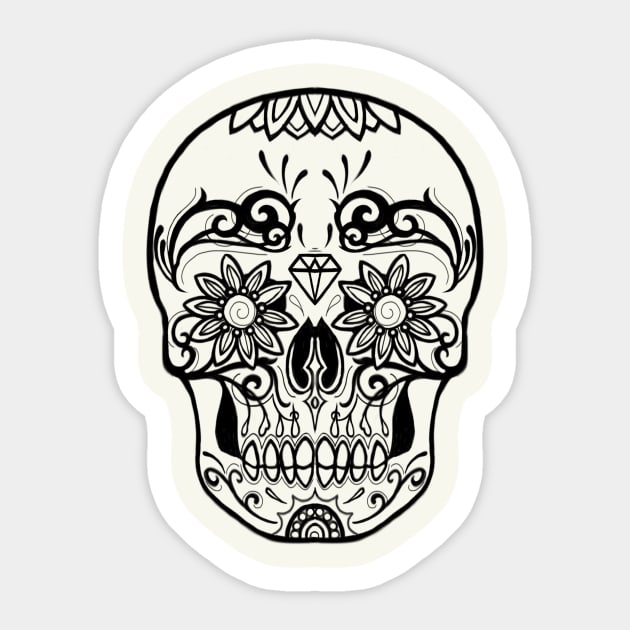 Sugar Skull Black and White Line Drawing Sticker by ckandrus